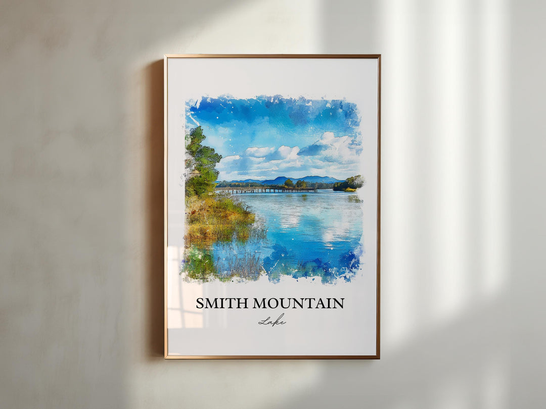 Smith Mountain Lake Wall Art, Roanoke Print, Virginia Watercolor, Smith Mountain Lake Gift, Travel Print, Travel Poster, Housewarming Gift