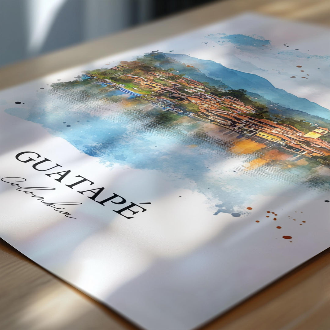 Guatapé Wall Art, Guatapé Print, Colombia Watercolor Art, Guatapé Colombia Gift, Travel Print, Travel Poster, Housewarming Gift