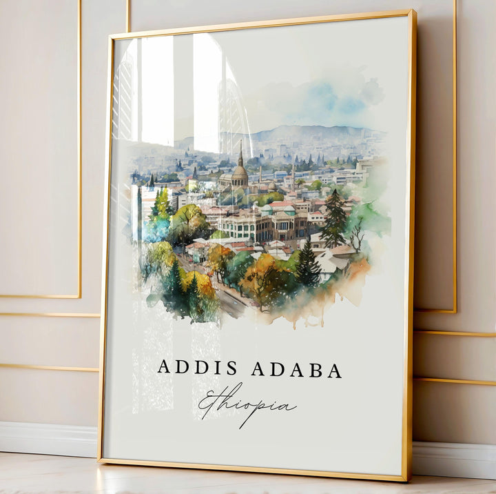Addis Ababa watercolor travel art - Ethiopia, Addis Ababa poster, Wedding gift, Birthday present, Custom Text, Personalized Gift