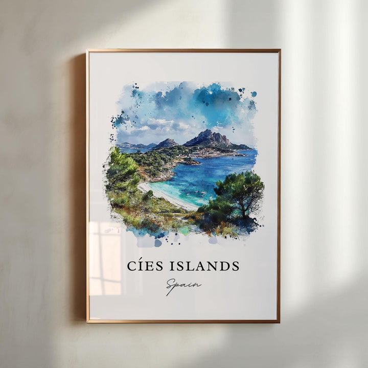 Cíes Islands Wall Art, Pontevedra Print, Galicia Spain Watercolor Art, Cíes Islands Gift,