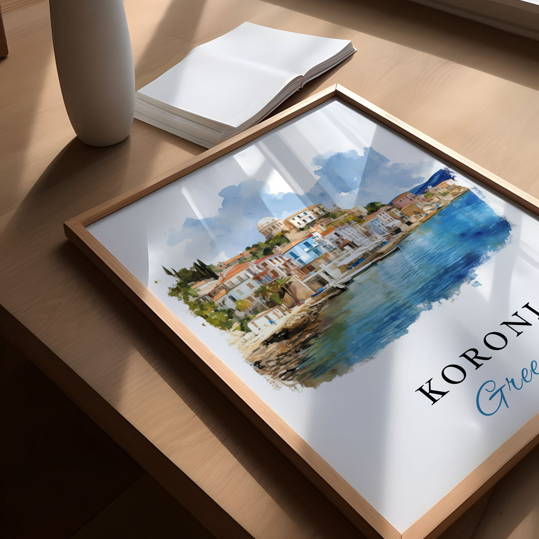 Kornoi traditional travel art - Greece, Koroni poster, Wedding gift, Birthday present, Custom Text, Personalised Gift