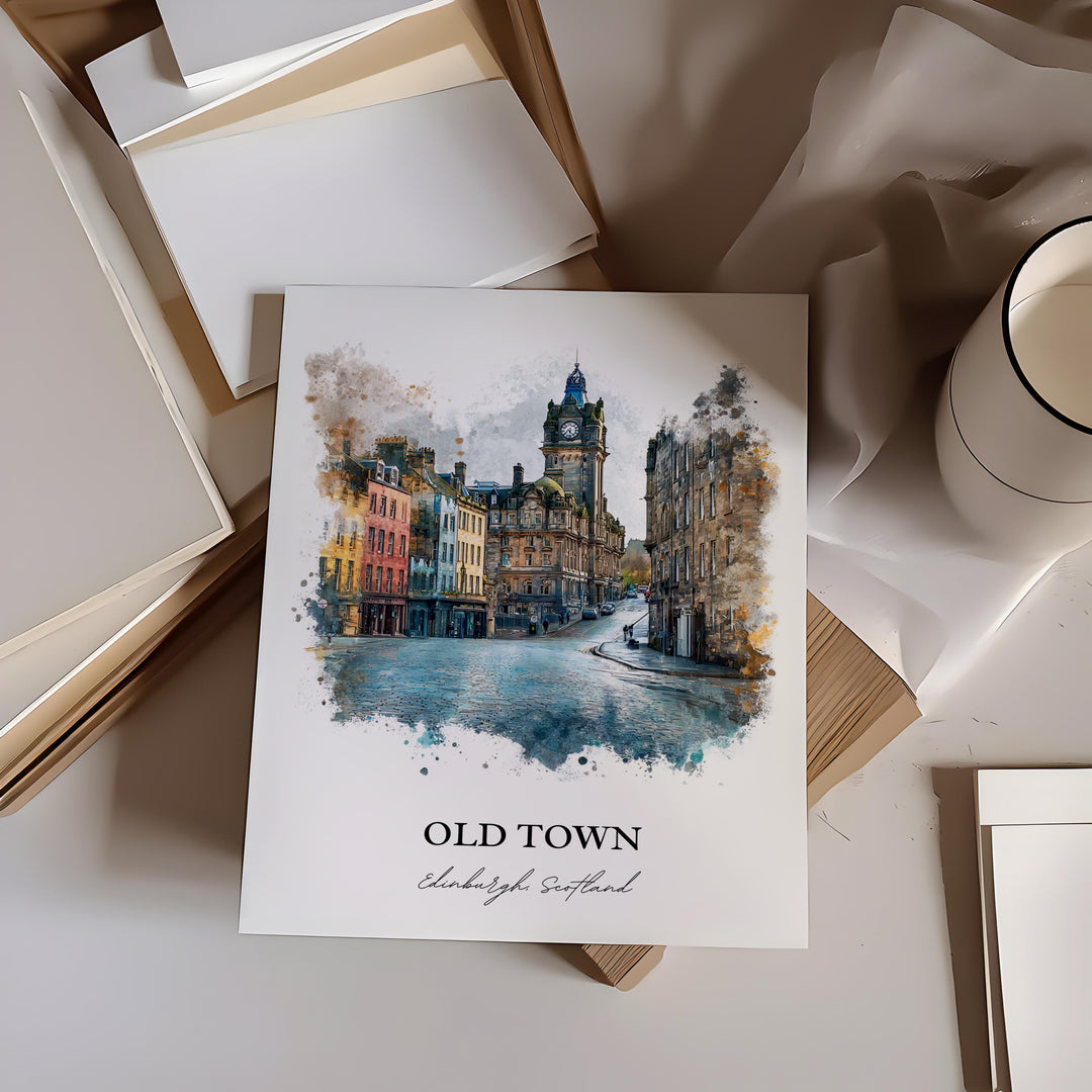 Edinburgh, Scotland – Watercolor Art Print of Old Town