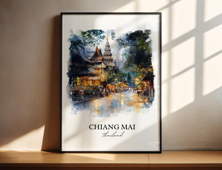 Chiang Mai Wall Art, Chiang Mai Print, Thailand Watercolor Art, Chiang Mai Gift, Travel Print, Travel Poster, Housewarming Gift
