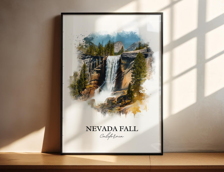 Nevada Fall Wall Art, Yosemite Print, California Watercolor Art, Nevada Fall Gift, Travel Print, Travel Poster, Housewarming Gift