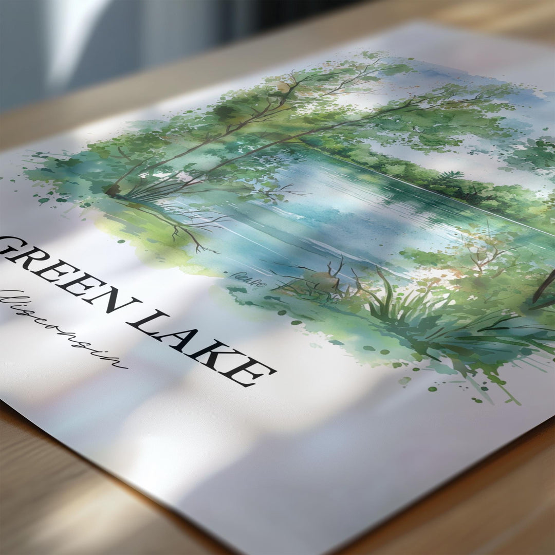 Green Lake WI Wall Art, Big Green Lake Print, Wisconsin Watercolor Art, Green Lake WI Gift, Travel Print, Travel Poster, Housewarming Gift