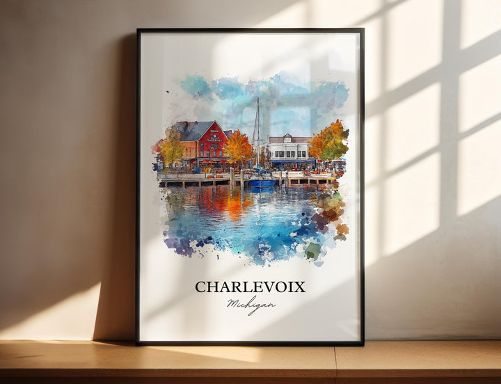 Charlevoix MI Wall Art, Michigan Print, Michigan Watercolor Art, Charlevoix Michigan Gift, Travel Print, Travel Poster, Housewarming Gift