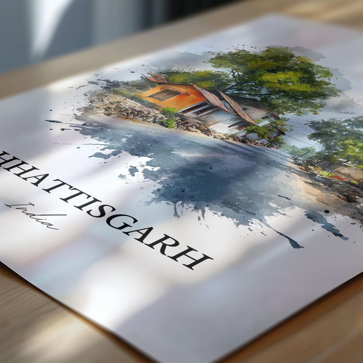 Chhattisgarh India Wall Art, Chhattisgarh Print, Chhattisgarh Watercolor, Chhattisgarh Gift, Travel Print, Travel Poster, Housewarming Gift