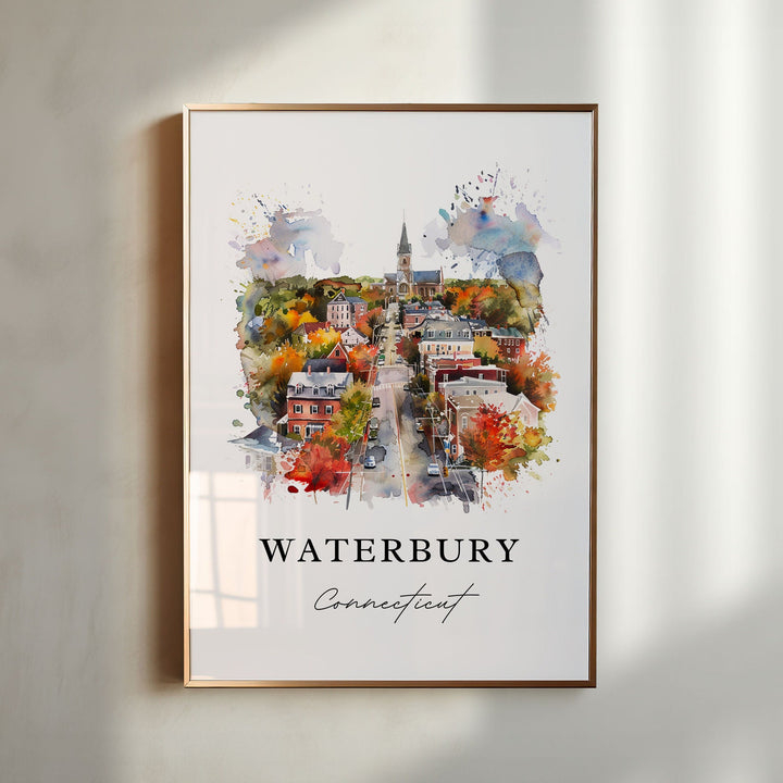 Waterbury CT Wall Art, Waterbury Print, Waterbury Watercolor Art, Waterbury Connecticut Gift,