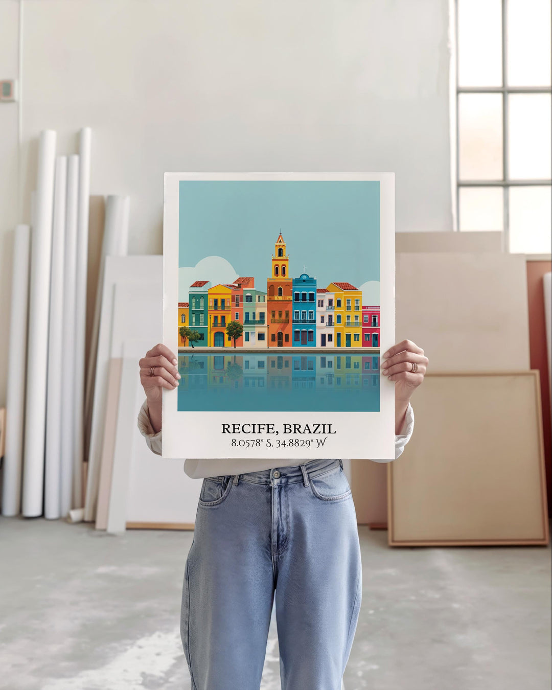 Recife Brazil Art, Recife Retro Travel Art, Recife Brazil Home Decor, Brazil Gift, Brazilian Travel Art, Travel Prints, Housewarming Gift