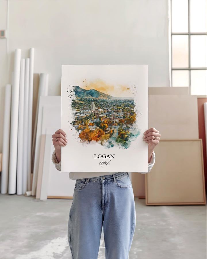Logan Utah Wall Art, Cache County Print, Utah Watercolor Art, Logan Utah Gift, Travel Print, Travel Poster, Housewarming Gift