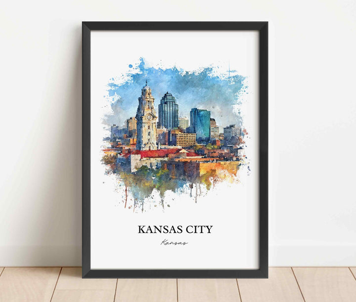 Kansas City Wall Art, Missouri Print, KC Watercolor Art, Kansas City Skyline Gift, Travel Print, Travel Poster, Housewarming Gift