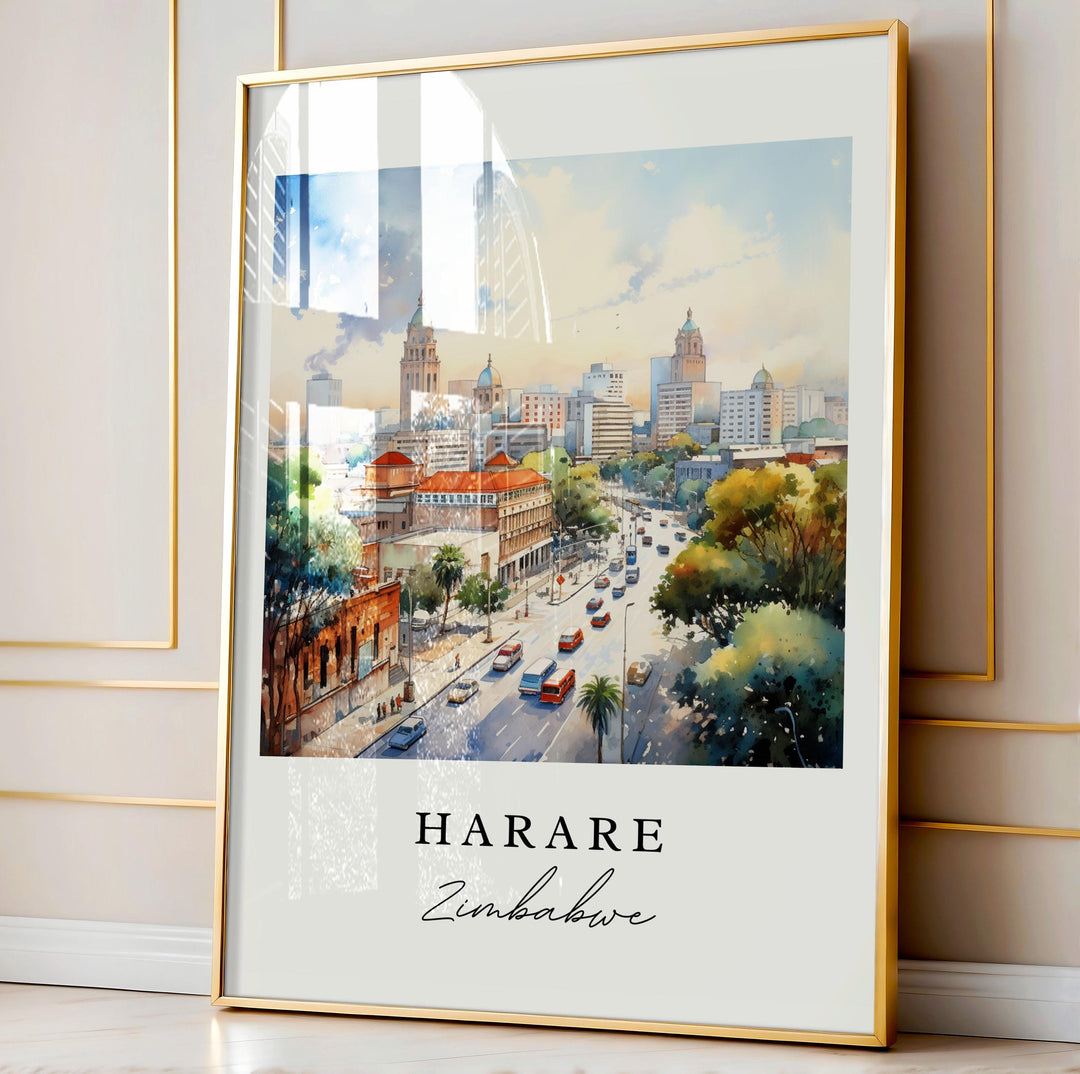 Harare wall art - Zimbabwe, Harare poster, Harare Wedding gift, Harare Zimbabwe Skyline, Custom Text, Personalized Gift