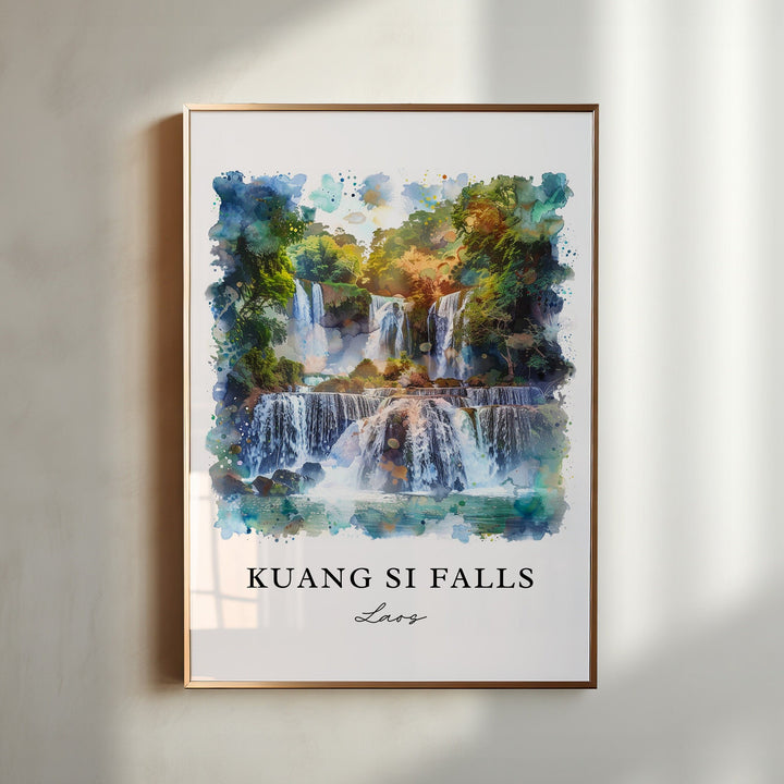 Kuang Si Falls Art, Kuang Si Print, Laos Watercolor, Kuang Xi Laos Gift,