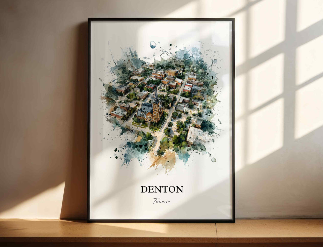 Denton, Texas – Watercolor Art Print