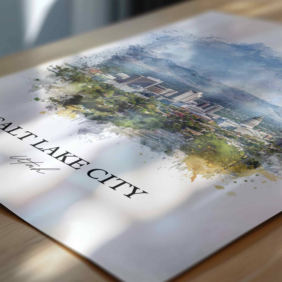 Salt Lake City Wall Art, SLC Print, Utah Watercolor Art, Salt Lake City Skyline Gift, Travel Print, Travel Poster, Housewarming Gift