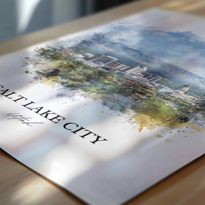 Salt Lake City Wall Art, SLC Print, Utah Watercolor Art, Salt Lake City Skyline Gift, Travel Print, Travel Poster, Housewarming Gift