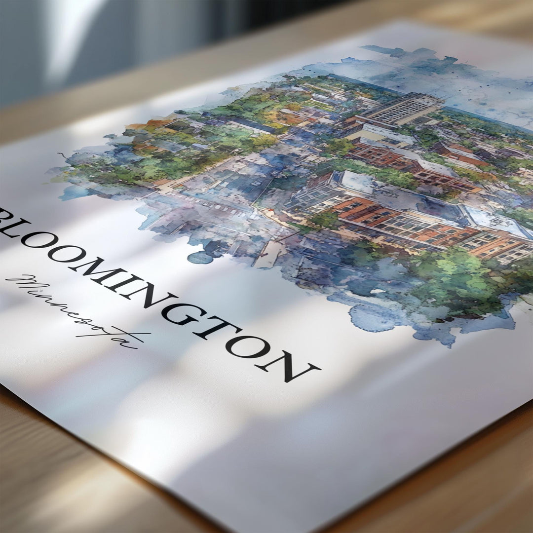 Bloomington MN Art, Hennepin County Print, Minnesota Watercolor, Bloomington Minnesota Gift, Travel Print, Travel Poster, Housewarming Gift
