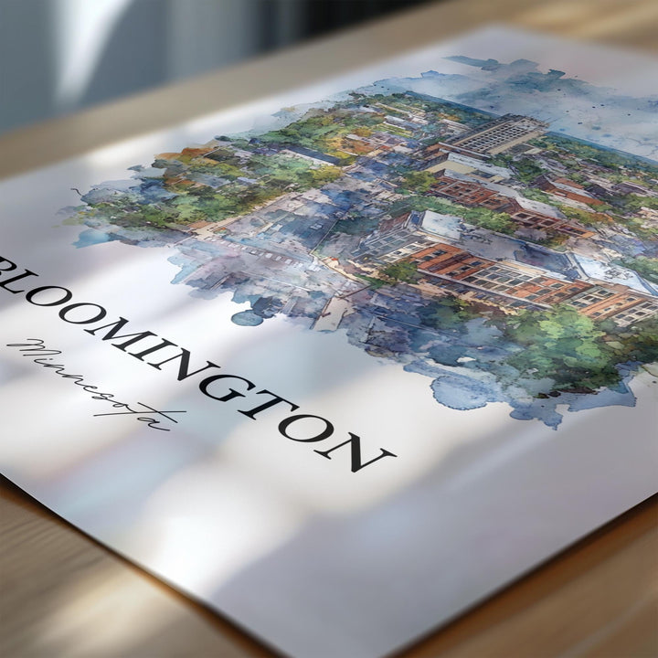 Bloomington MN Art, Hennepin County Print, Minnesota Watercolor, Bloomington Minnesota Gift, Travel Print, Travel Poster, Housewarming Gift