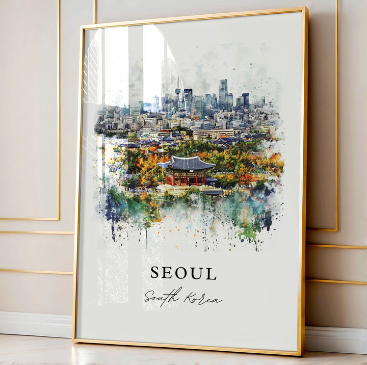 Seoul Wall Art, Seoul Print, Seoul Watercolor Art, Seoul South Korea Gift, Seoul Skyline Print, Travel Poster, Housewarming Gift
