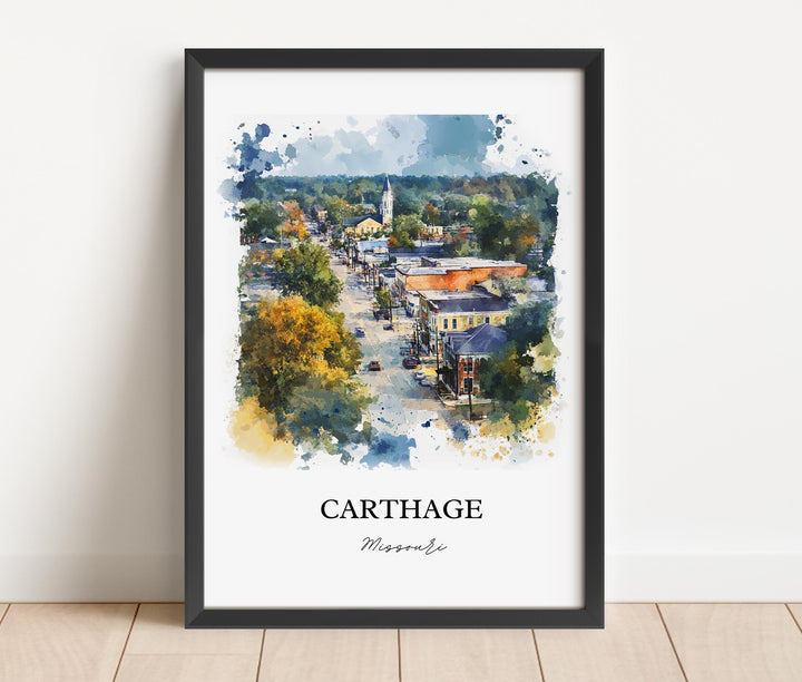 Carthage MO Wall Art, Jasper County Print, Missouri Watercolor Art, Carthage Missouri Gift, Travel Print, Travel Poster, Housewarming Gift