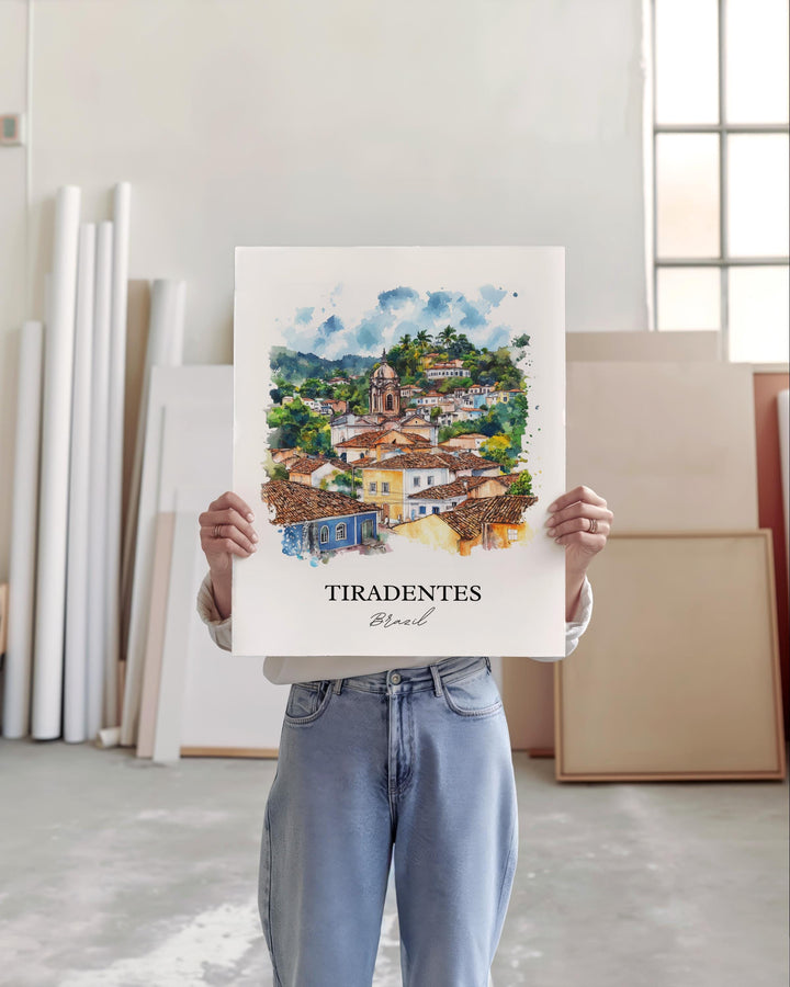 Tiradentes Wall Art, Brazil Print, Brazil Watercolor Art, Tiradentes Village Gift, Travel Print, Travel Poster, Housewarming Gift
