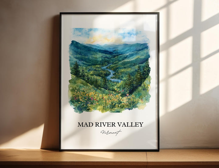 Mad River Valley Wall Art, Winooski River Print, Vermont Watercolor, Mad River Valley Gift, Travel Print, Travel Poster, Housewarming Gift