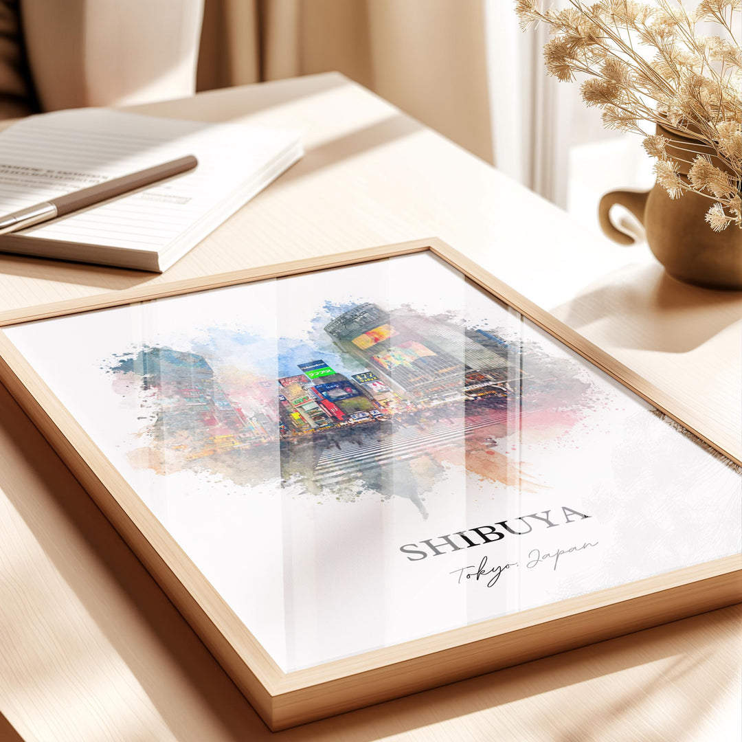 Shibuya Wall Art, Shibuya Tokyo Print, Shibuya Watercolor Art, Tokyo Japan Gift, Tokyo Travel Print, Tokyo Travel Poster, Housewarming Gift