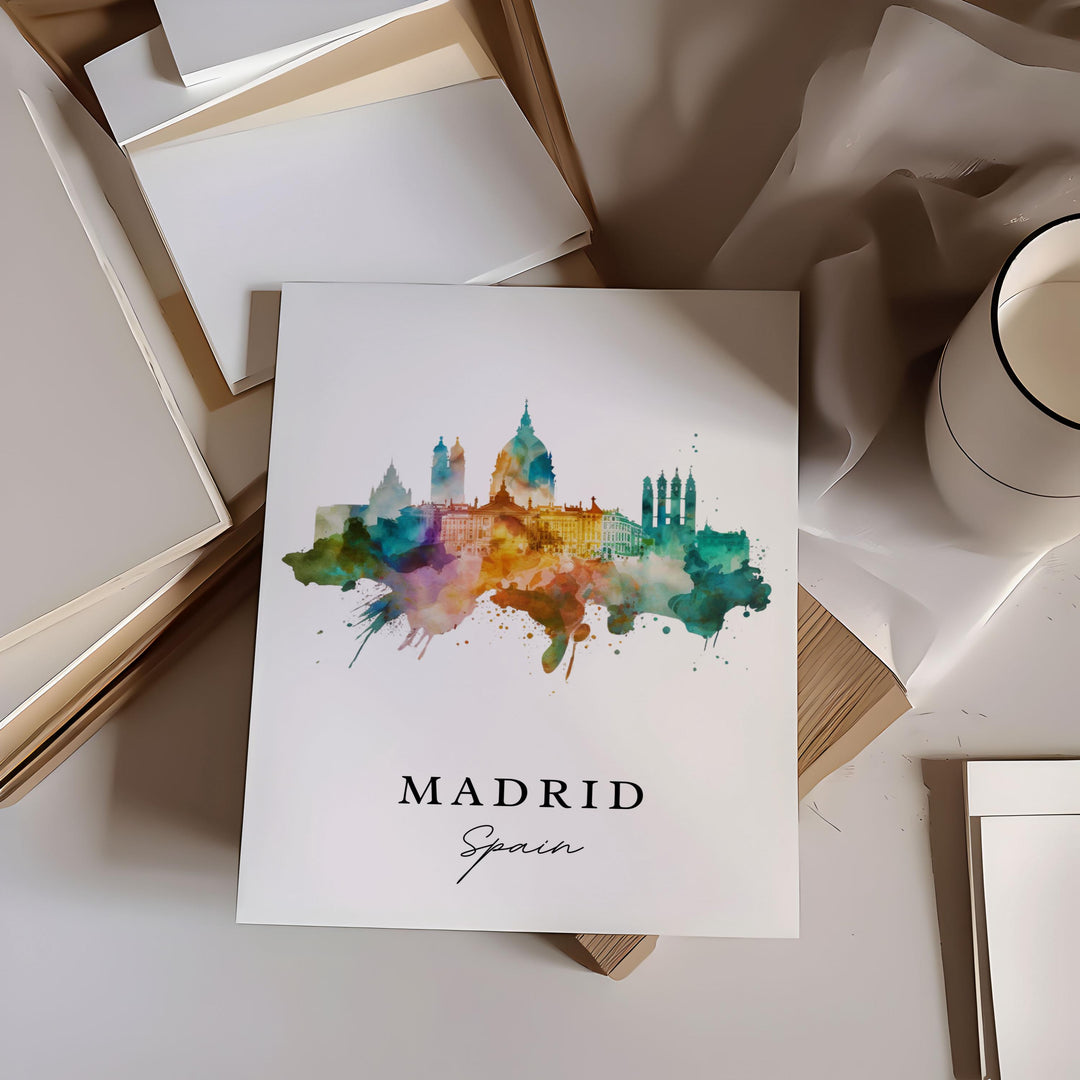 Madrid Spain wall art - Spain, Madird poster, Madrid Wedding gift, Madrid Skyline Espana present, Custom Text, Personalised Gift