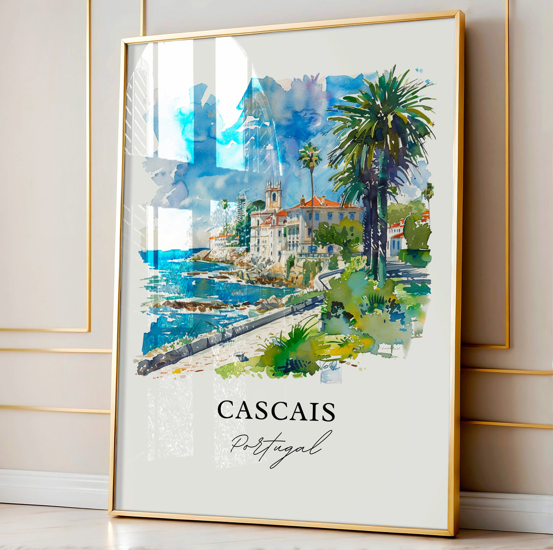 Cascais Wall Art, Cascais Print, Cascais Portugal Watercolor, Lisbon Gift,