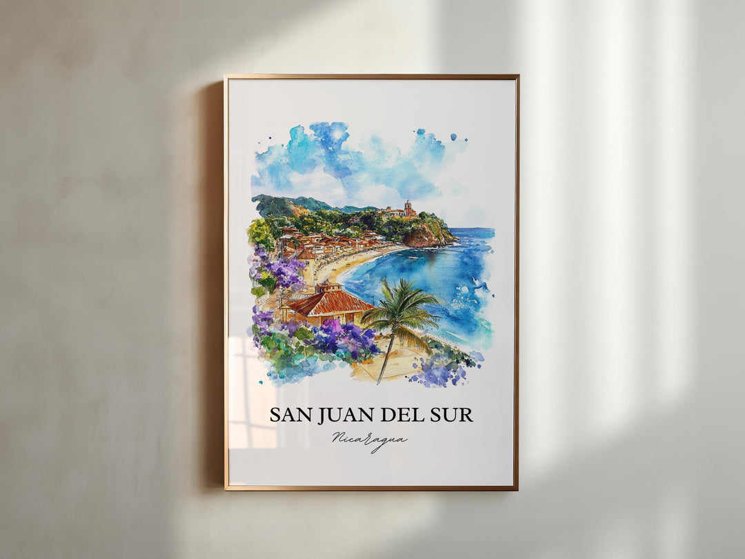 San Juan del Sur Wall Art, Maderas Beach Print, Nicaragua Watercolor, San Juan del Sur Gift, Travel Print, Travel Poster, Housewarming Gift
