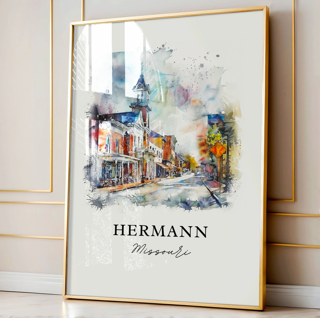 Hermann Missouri Art, Hermann Print, Hermann Watercolor, Hermann MO Gift,