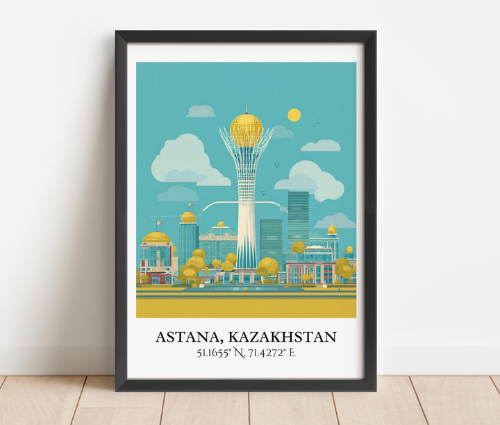 Astana Art, Astana Retro Travel Art, Astana Home Decor, Kazakhstan Gift, Kazakhstan Travel Art, Travel Prints, Housewarming Gift