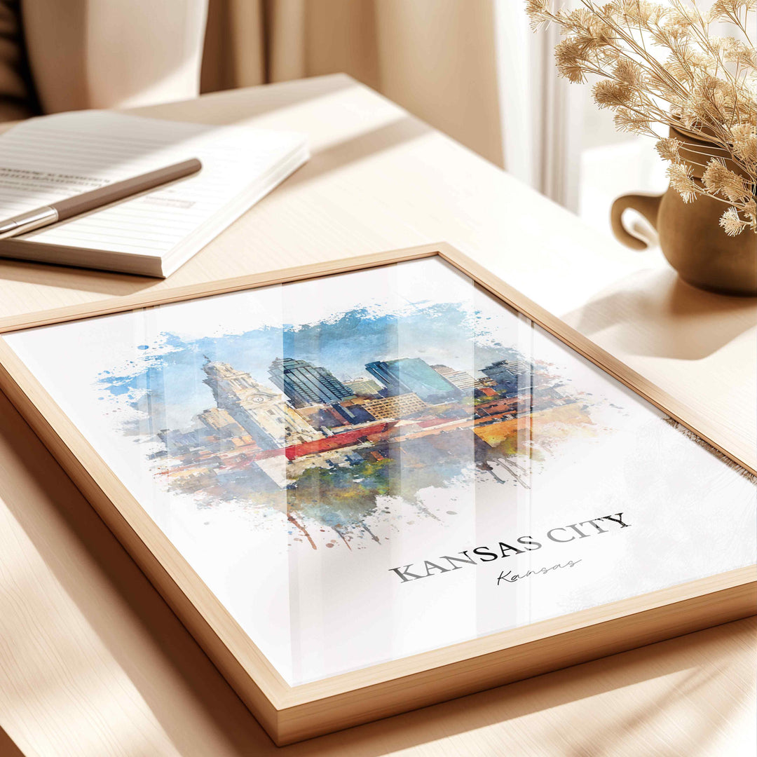 Kansas City Wall Art, Missouri Print, KC Watercolor Art, Kansas City Skyline Gift, Travel Print, Travel Poster, Housewarming Gift