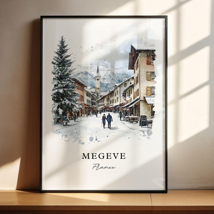 Megeve France Wall Art, Megeve Print, French Alps Watercolor Art, Megeve France Gift,