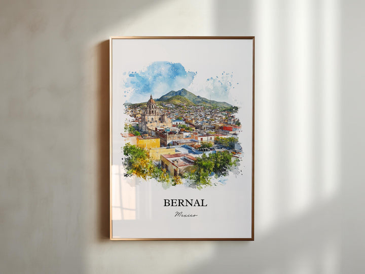 Bernal Mexico Wall Art, Querétaro Print, Mexico Watercolor Art, Bernal Mexico Gift, Travel Print, Travel Poster, Housewarming Gift