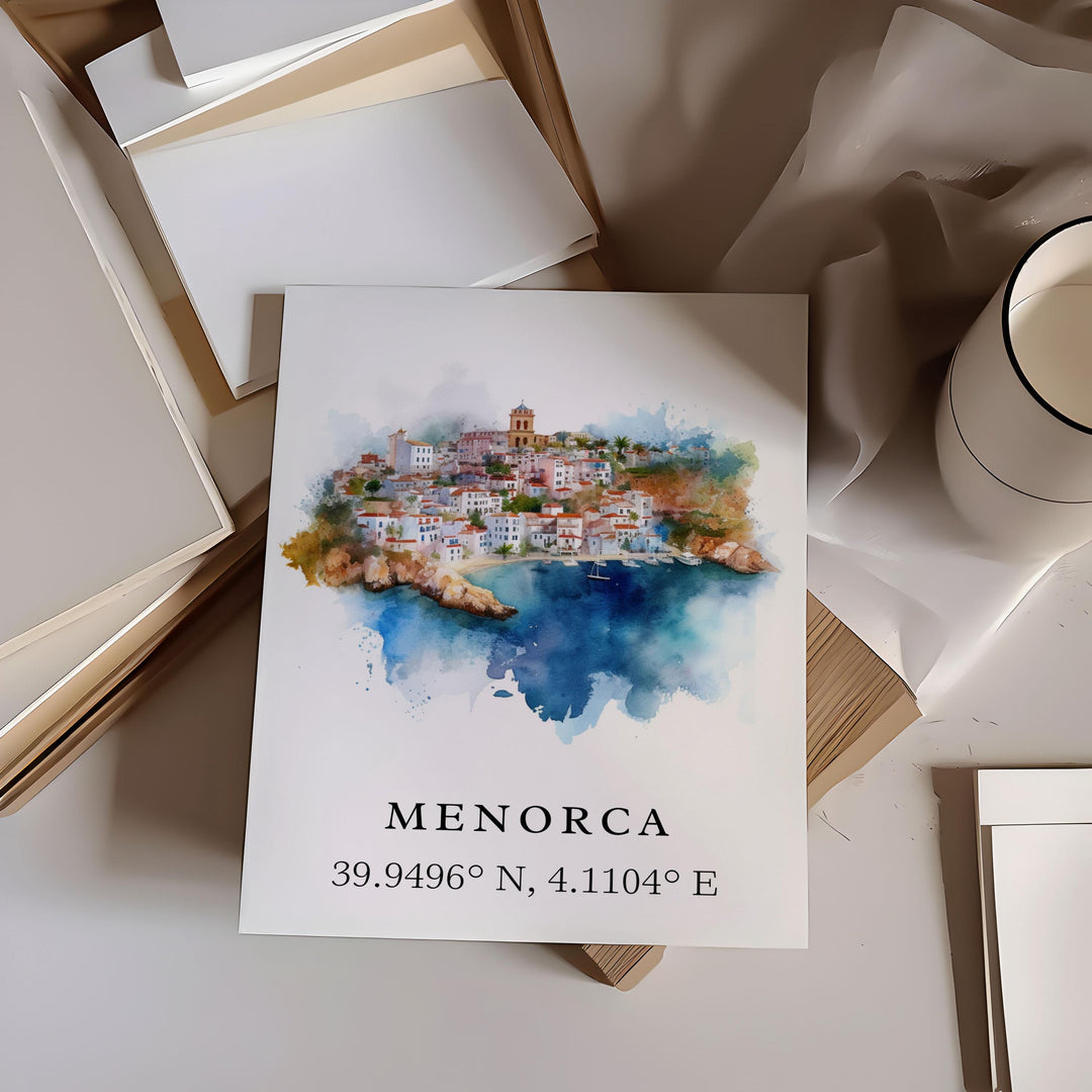 Menorca Spain wall art, Menorca poster, Menorca Wedding gift, Balearic Islands souvenir, Custom Text, Personalized Gift