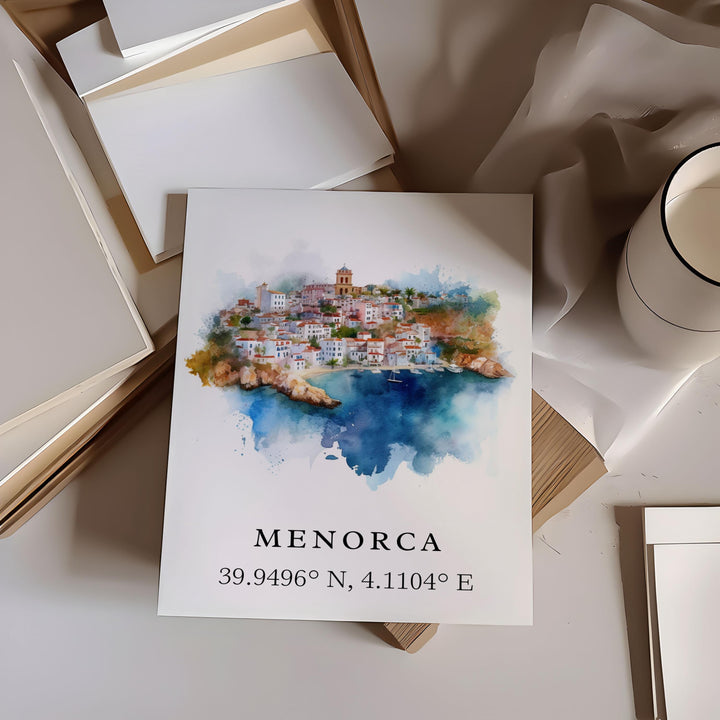 Menorca Spain wall art, Menorca poster, Menorca Wedding gift, Balearic Islands souvenir, Custom Text, Personalized Gift