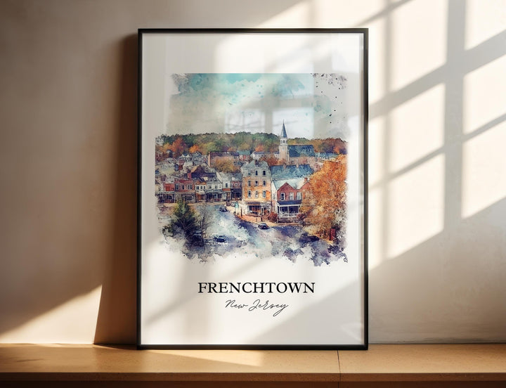 Frenchtown NJ Wall Art, Hunterdon County Print, NJ Towns Watercolor Art, Frenchtown NJ Gift, Travel Print, Travel Poster, Housewarming Gift