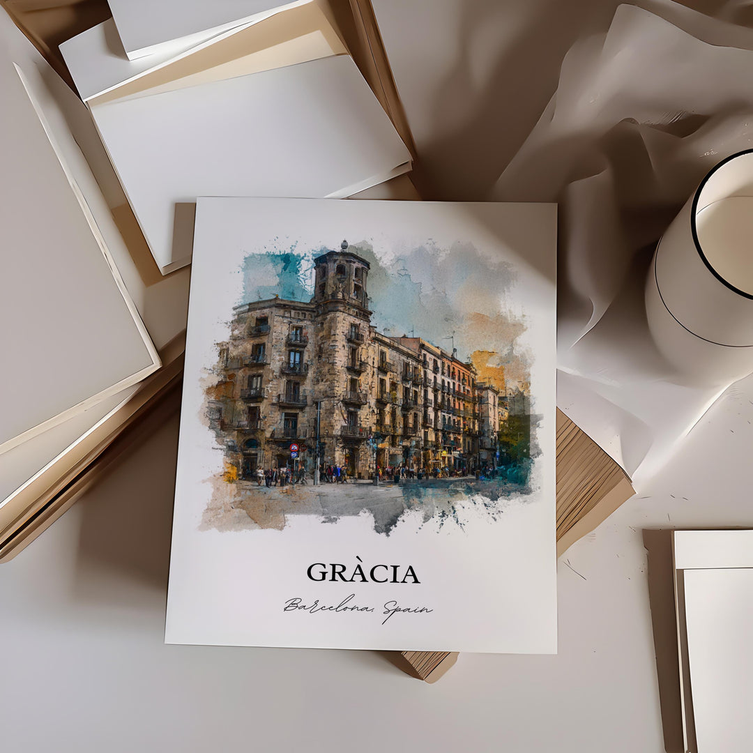 Gràcia Wall Art, Gràcia Print, Gràcia Watercolor Art, Gràcia Barcelona Gift, Travel Print, Spain Travel Poster, Spain Gift