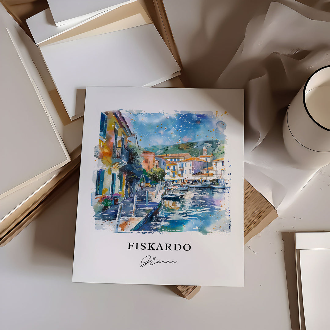 Fiskardo Greece Wall Art, Fiskardo Print, Fiskardo Watercolor, Fiskardo Cephalonia Gift,