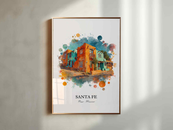 Santa Fe Wall Art, New Mexico Print, Santa Fe NM Watercolor Art, New Mexico Gift, Travel Print, Travel Poster, Housewarming Gift