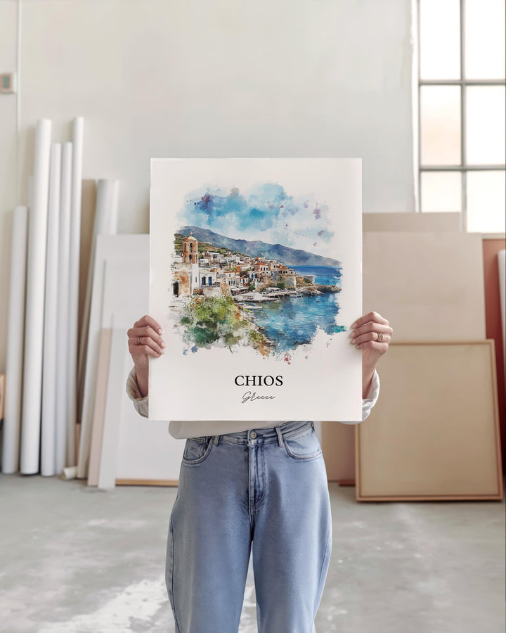 Chios Greece Wall Art, Chios Greece Print, Greece Watercolor Art, Chios Greece Gift, Travel Print, Travel Poster, Housewarming Gift