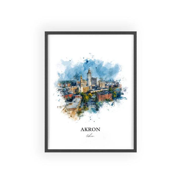 Akron, Ohio Wall Art, Akron Print, Akron Watercolor Art, Akron Ohio Skyline Gift, Travel Print, Travel Poster, Housewarming Gift