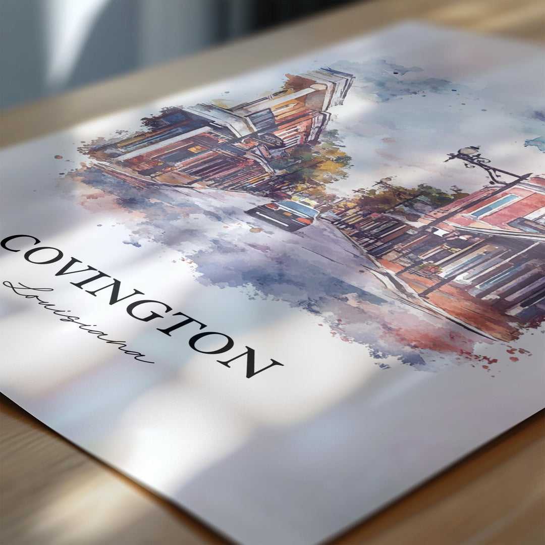 Covington Louisiana Wall Art, Covington LA Print, Louisiana Watercolor Art, St. Tammany Gift, Travel Print, Travel Poster, Housewarming Gift