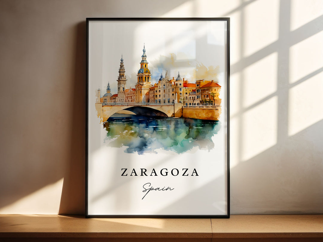 Zaragoza Spain Wall Art, Zaragoza Print, Zaragoza Watercolor Art, Zaragoza Espana Gift,