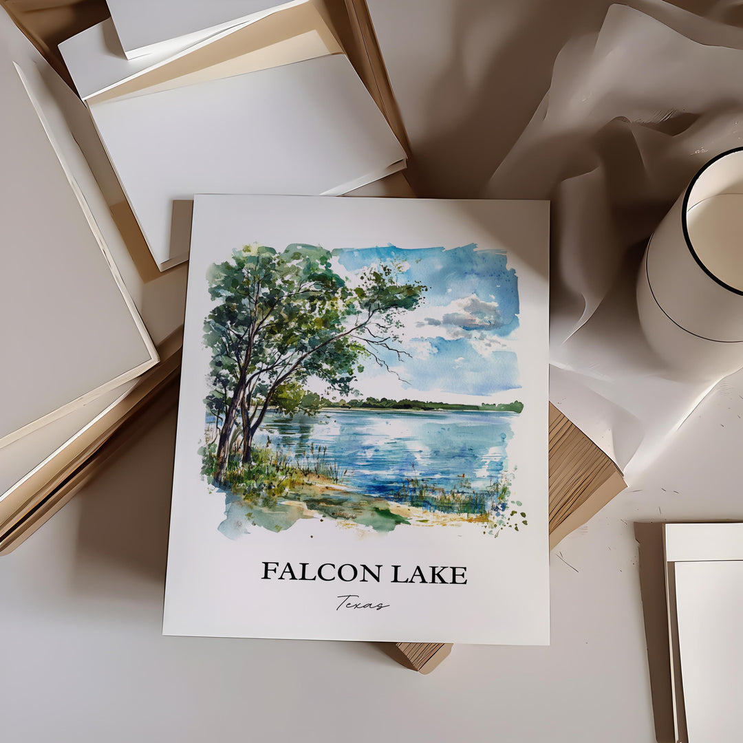 Falcon Lake Wall Art, Rio Grand River Print, Texas Watercolor Art, Falcon Lake TX Gift, Travel Print, Travel Poster, Housewarming Gift