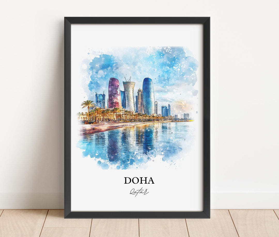 Doha Qatar Wall Art, Qatar Print, Doha Watercolor Art, Doha Qatar Gift, Travel Print, Travel Poster, Housewarming Gift