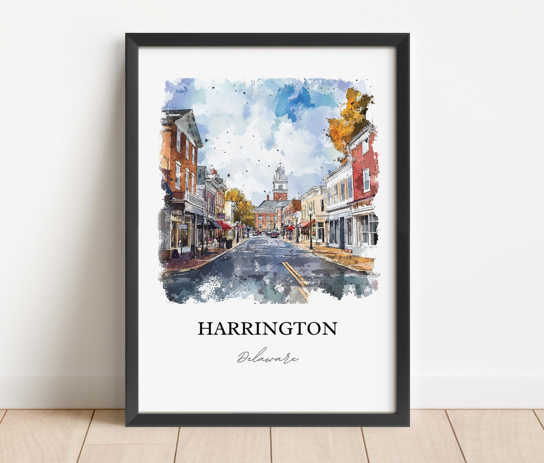 Harrington Delaware Art, Harrington DE Print, Delaware Watercolor Art, Harrington DE Gift, Travel Print, Travel Poster, Housewarming Gift