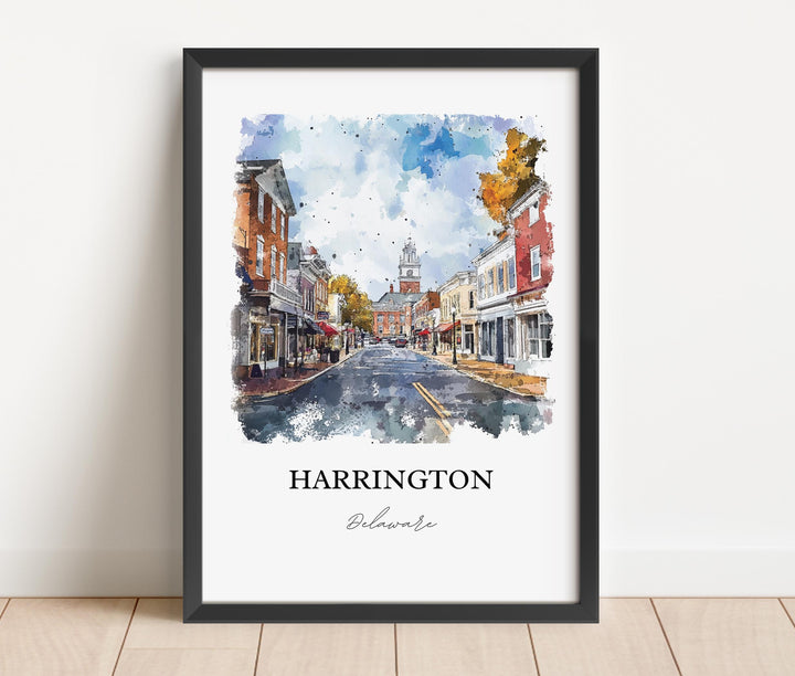 Harrington Delaware Art, Harrington DE Print, Delaware Watercolor Art, Harrington DE Gift, Travel Print, Travel Poster, Housewarming Gift