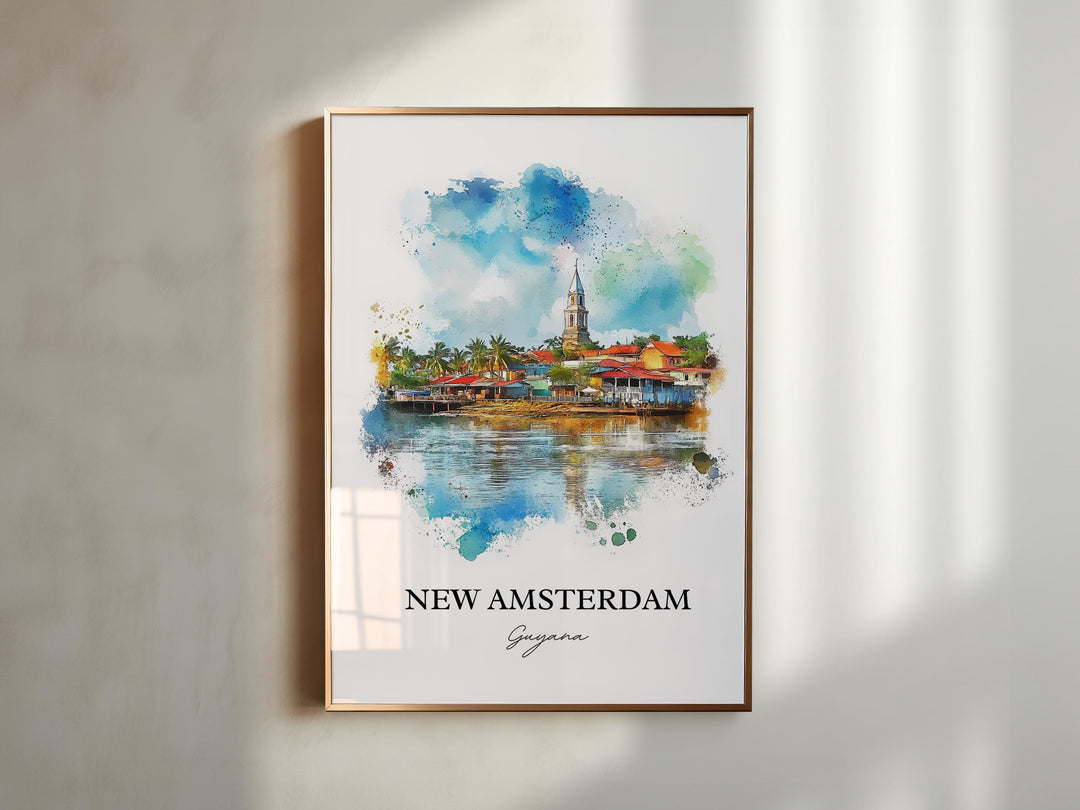 New Amsterdam Guyana Wall Art, Guyana Print, Guyana Watercolor Art, New Amsterdam Gift, Travel Print, Travel Poster, Housewarming Gift